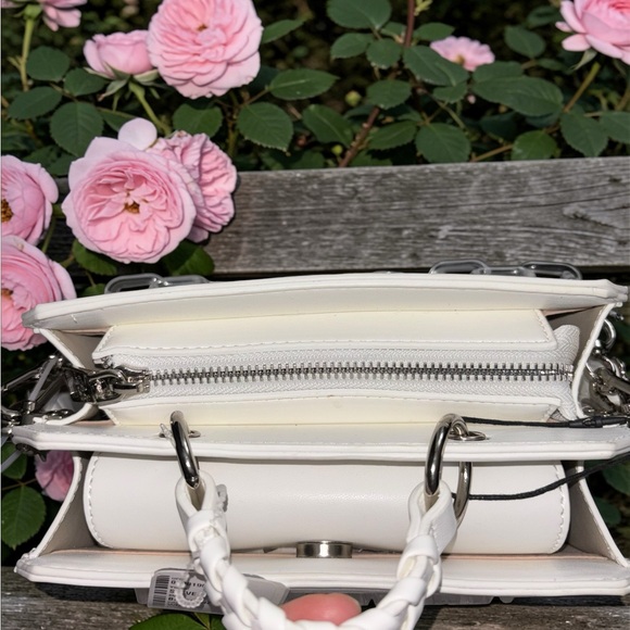 Steve Madden Small Top Handle Box Bag White Mini Crossbody Chain Accent NWT - Picture 3 of 9